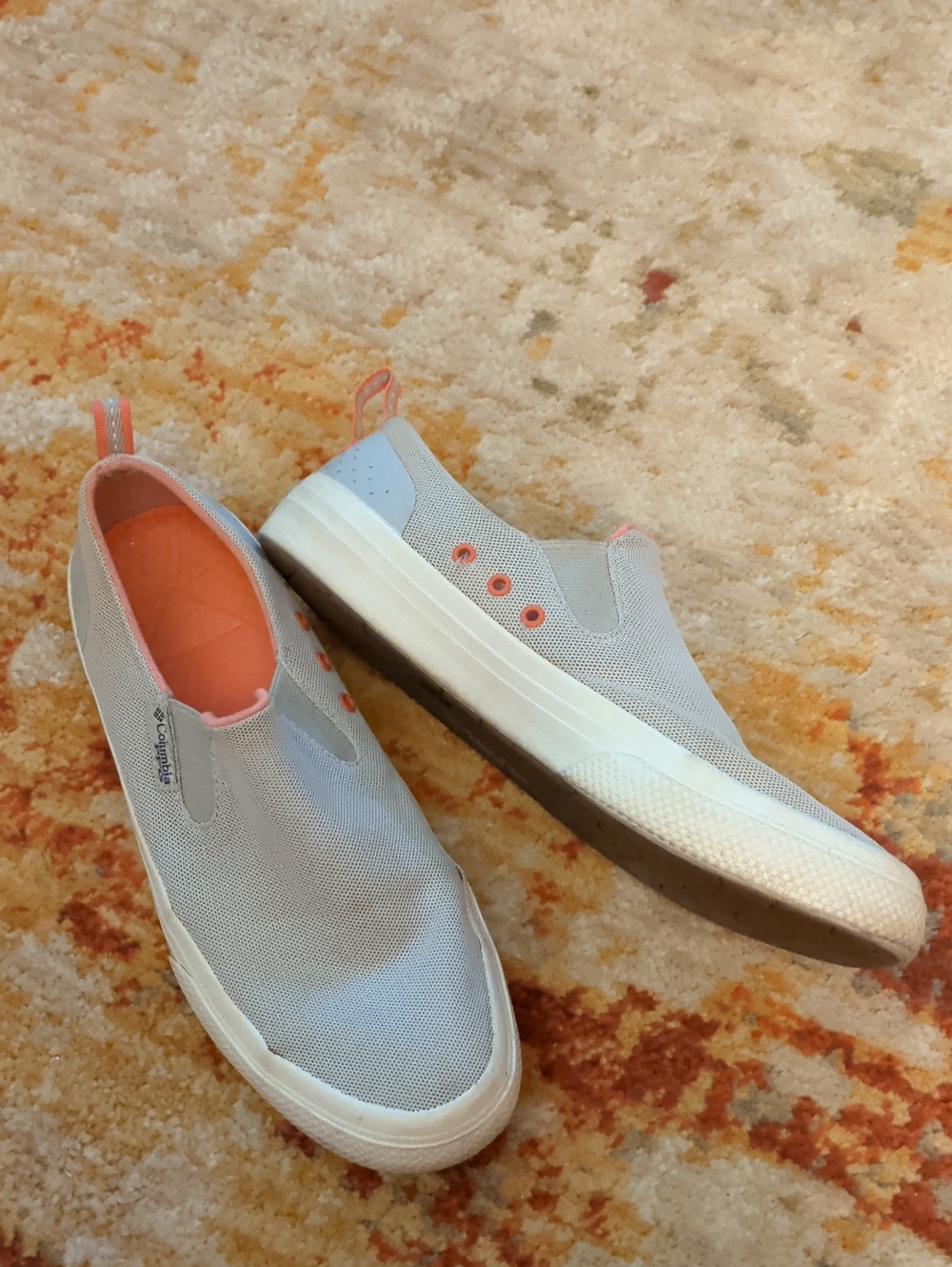 Columbia PFG Light Gray Slip-On Sneakers with Coral Accents